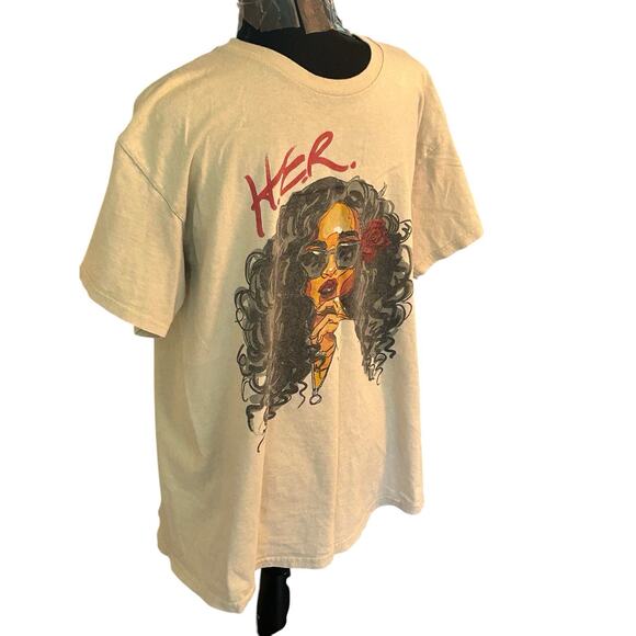 H.E.R. Short Sleeve T-Shirt Adult Size Large White/Beige (See Pics) R&B Tee - Picture 2 of 6